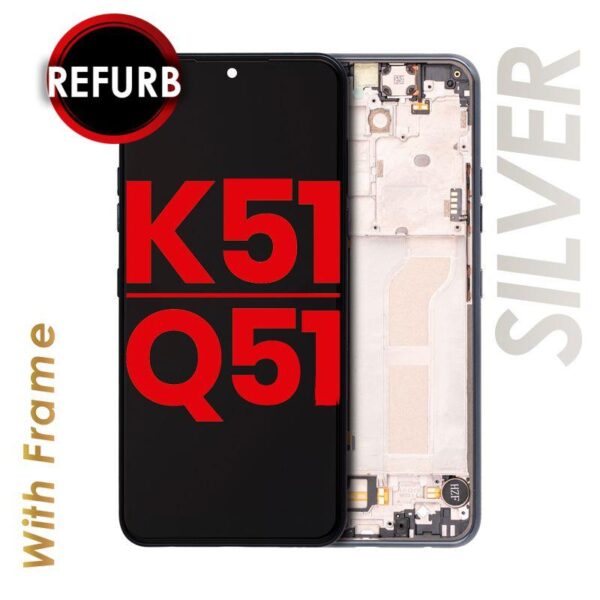 LCD ASSEMBLY WITH FRAME COMPATIBLE FOR LG K51 / Q51 (SILVER).
