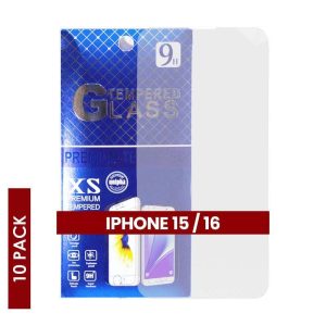 CLEAR TEMPER GLASS COMPATIBLE FOR IPHONE 15 / IPHONE 16 10 PACK