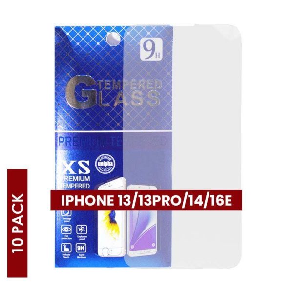 CLEAR TEMPER GLASS FOR IPHONE 13 / 13 PRO / 14 / 16E (10PCS)